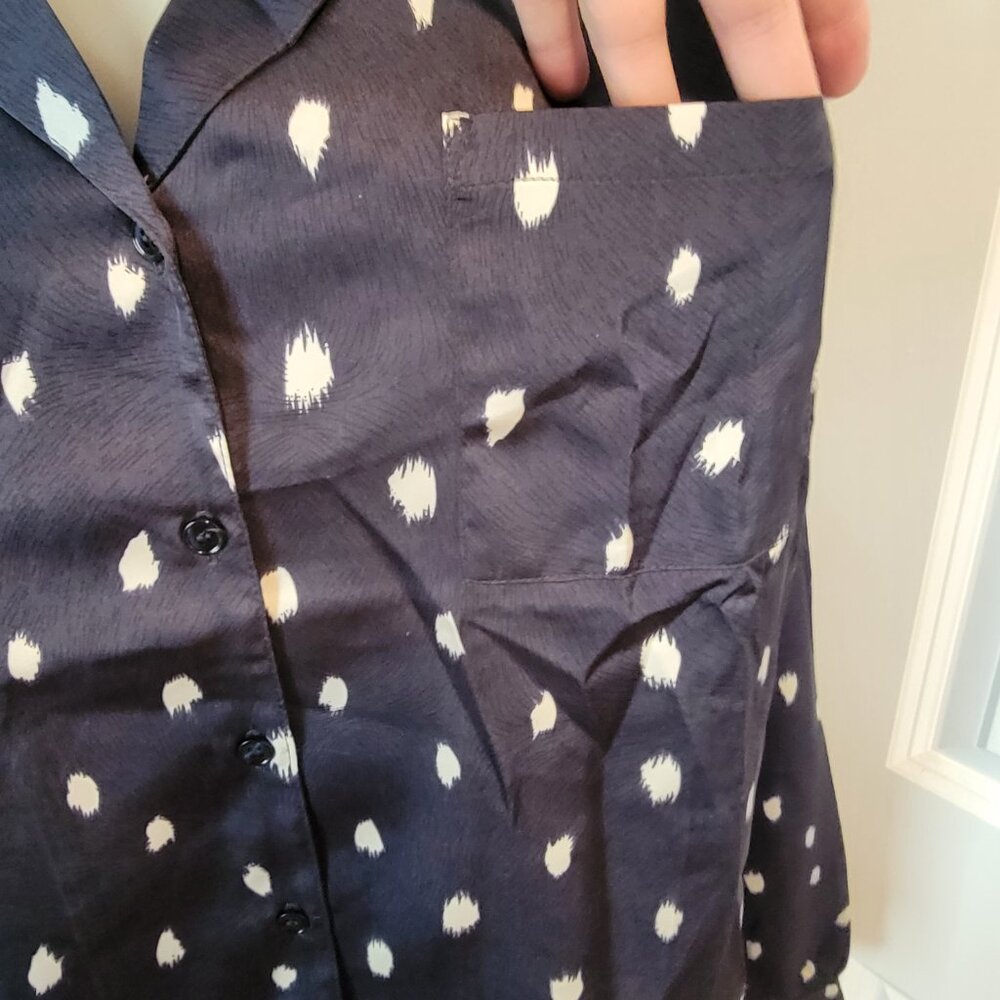 Allegra K Women's Satin Polka Dots Blouse Elegant Camp Collar Long Sleeve - Picture 9 of 15